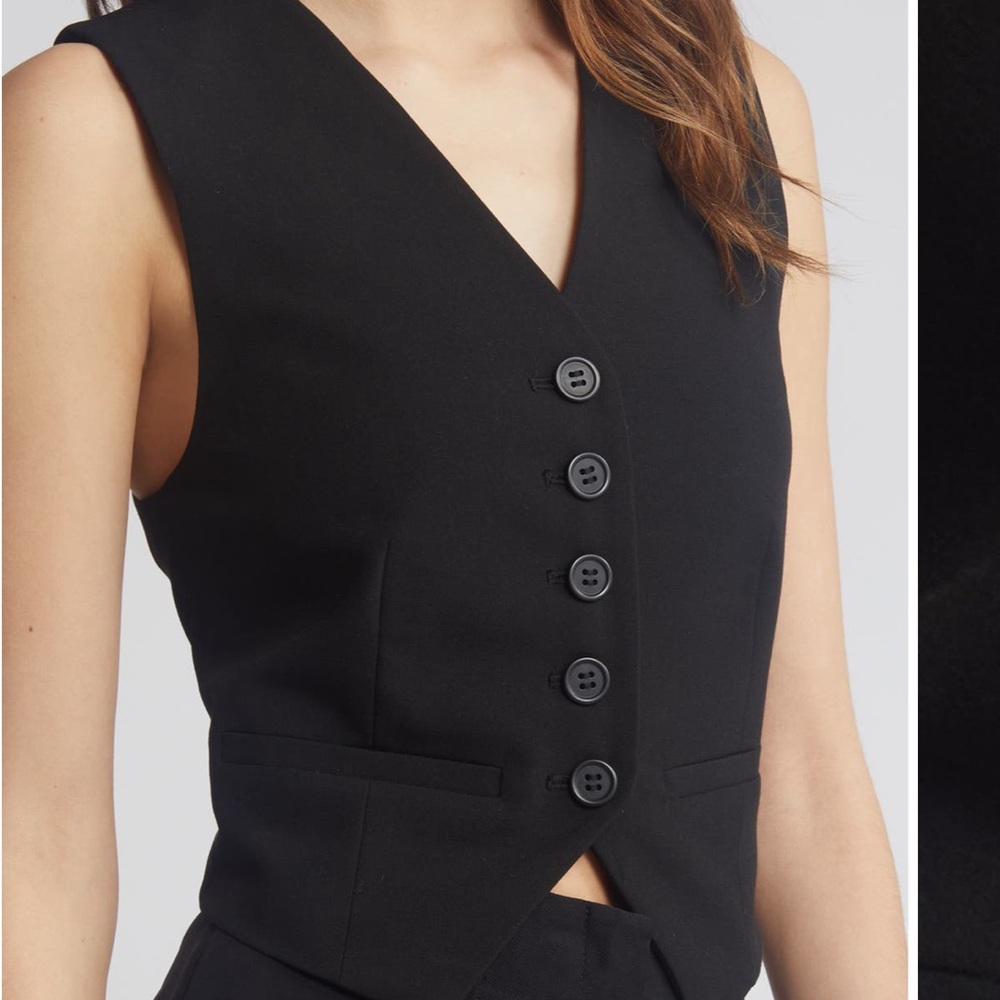 NWT Nordstrom Open Edit Tailored Black Button-Up Vest